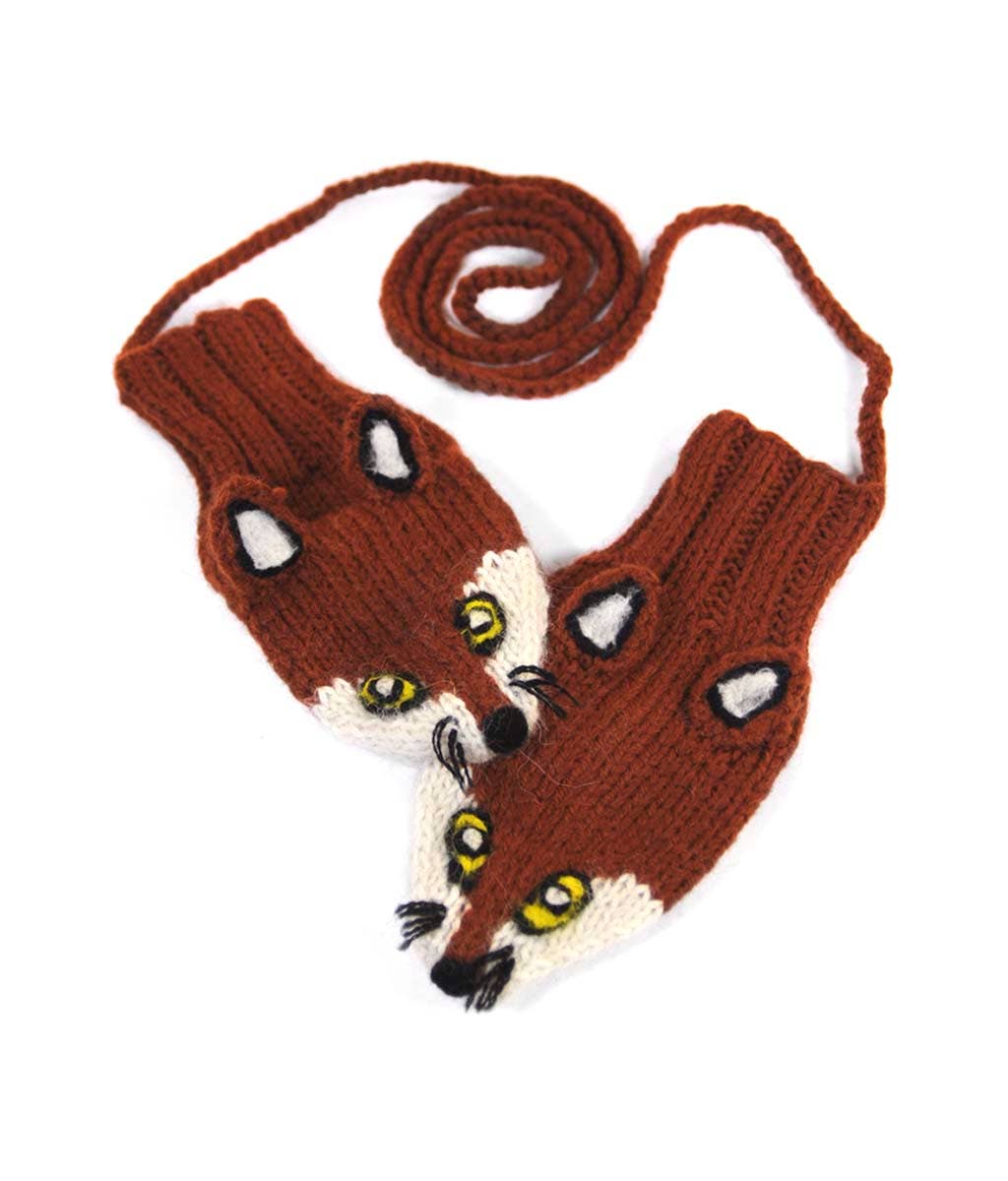 Fox Mittens: Kids Hand Knit Alpaca Handwear