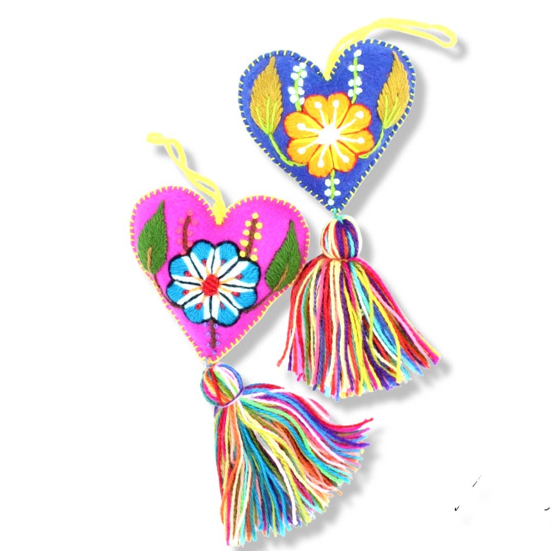 Multicolored Alpaca Wool Felted Embroidered Charm Heart