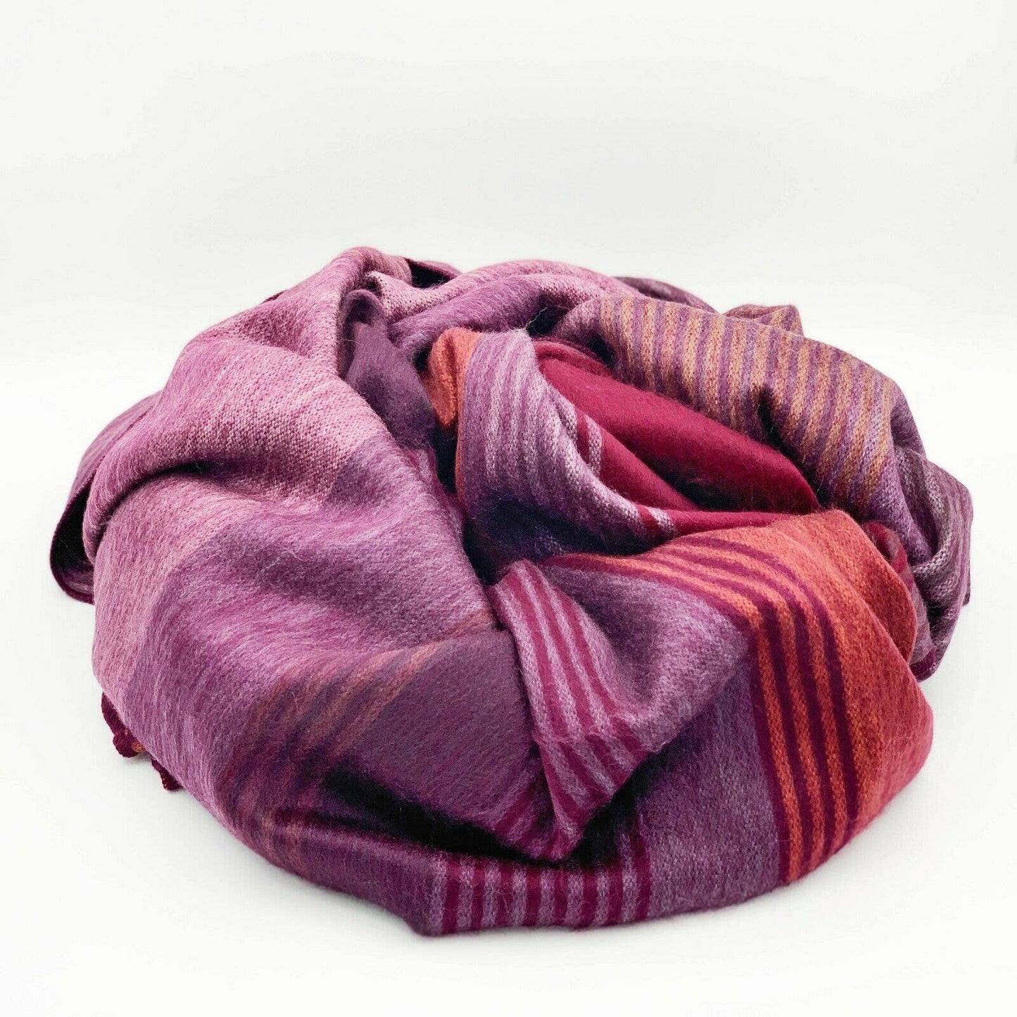 Soft & Warm Baby Alpaca Wool Blanket - Queen 95" x 65" - Multi Colored Stripes Pattern