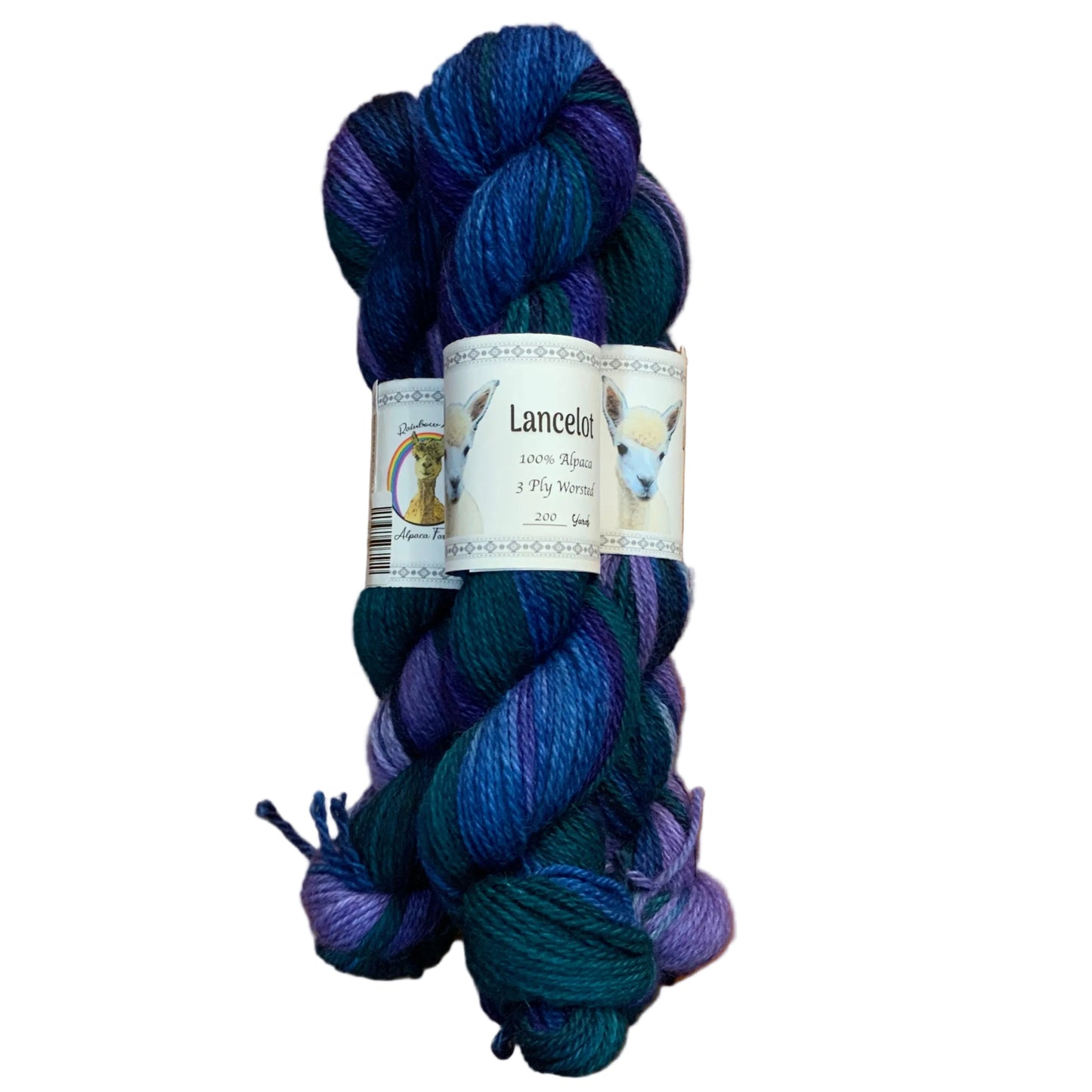 Lancelot 3ply worsted stripe dyed jewel tones %100 Alpaca