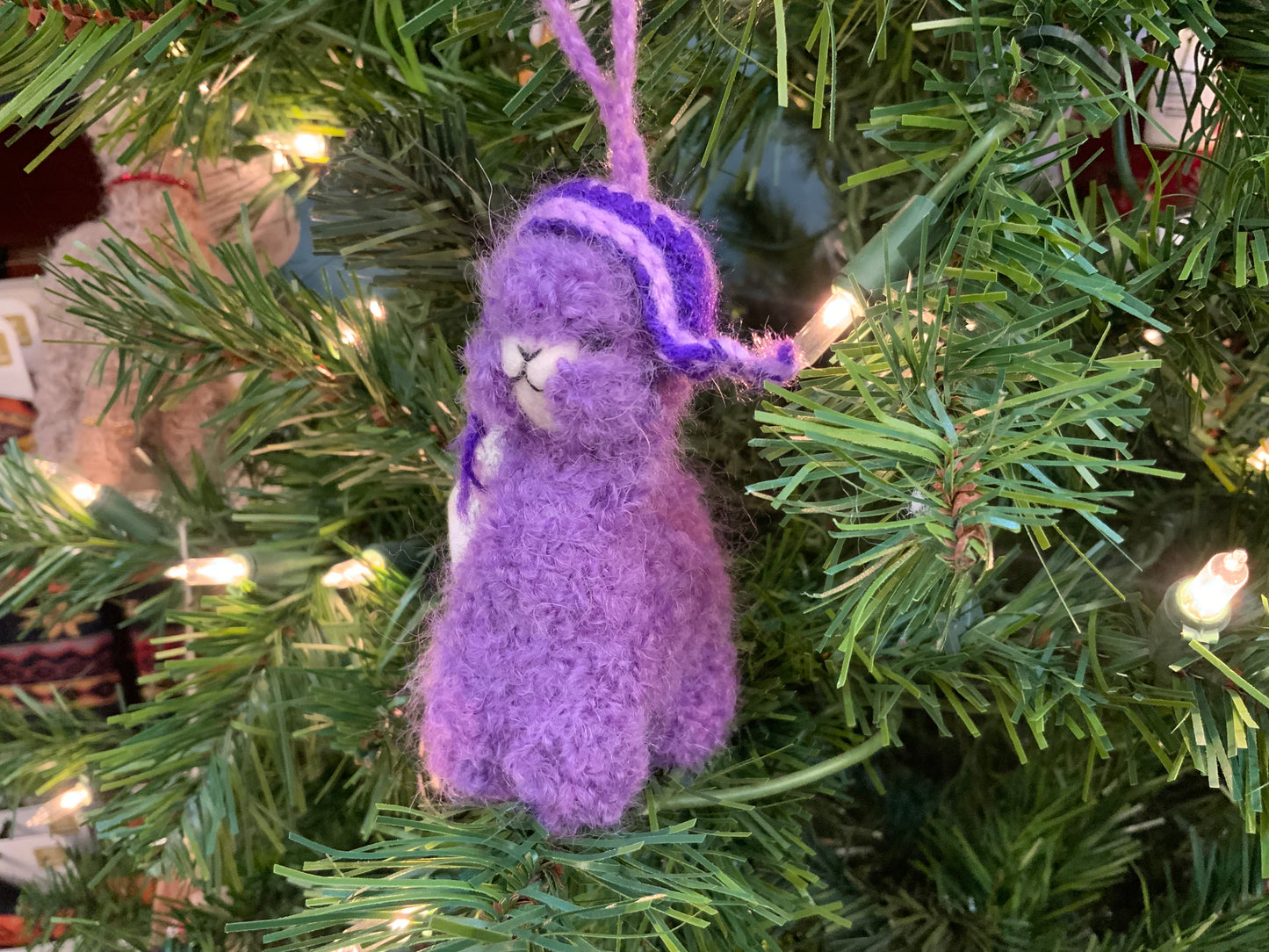 Needle Felted Alpaca Ornament