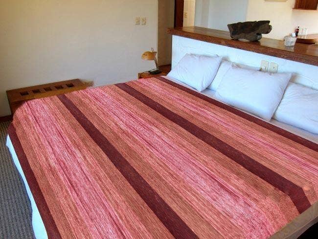Soft & Warm Baby Alpaca Wool Blanket - Queen 90" x 65" - thick stripes pattern red