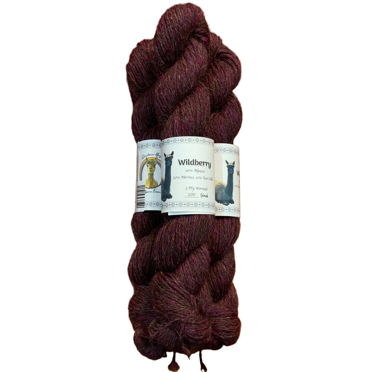Wild Berry 3ply worsted 20% merino 10% sari silk %70 Alpaca