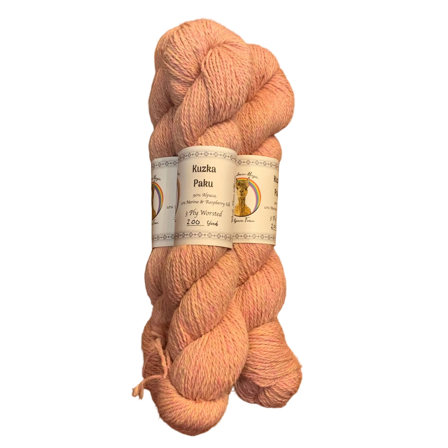 Kuzka 3ply worsted 10% merino/silk blend raspberry lemonaid