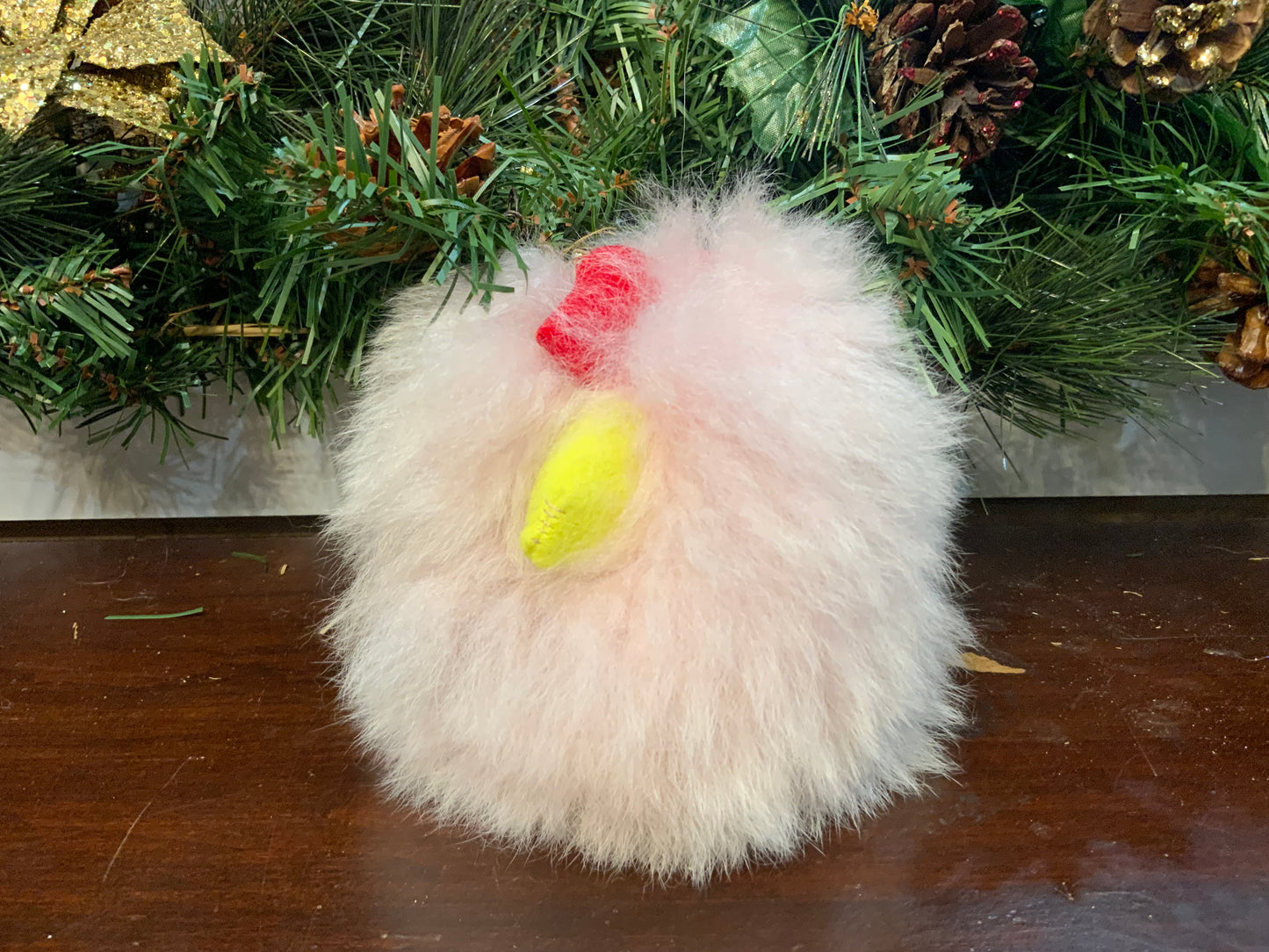 Alpaca Fur Chicken Keychain - Natural & Pink
