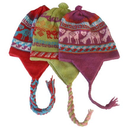 Geometric Knit Child Reversible Chullo Cap Alpaca Blend Peru