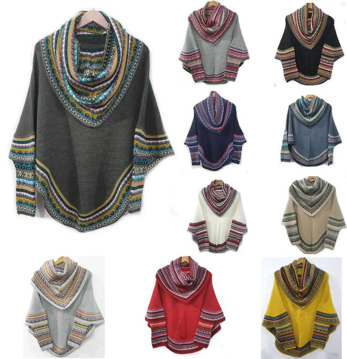 Superfine Alpaca Wool Knitted Turtleneck Poncho Cape