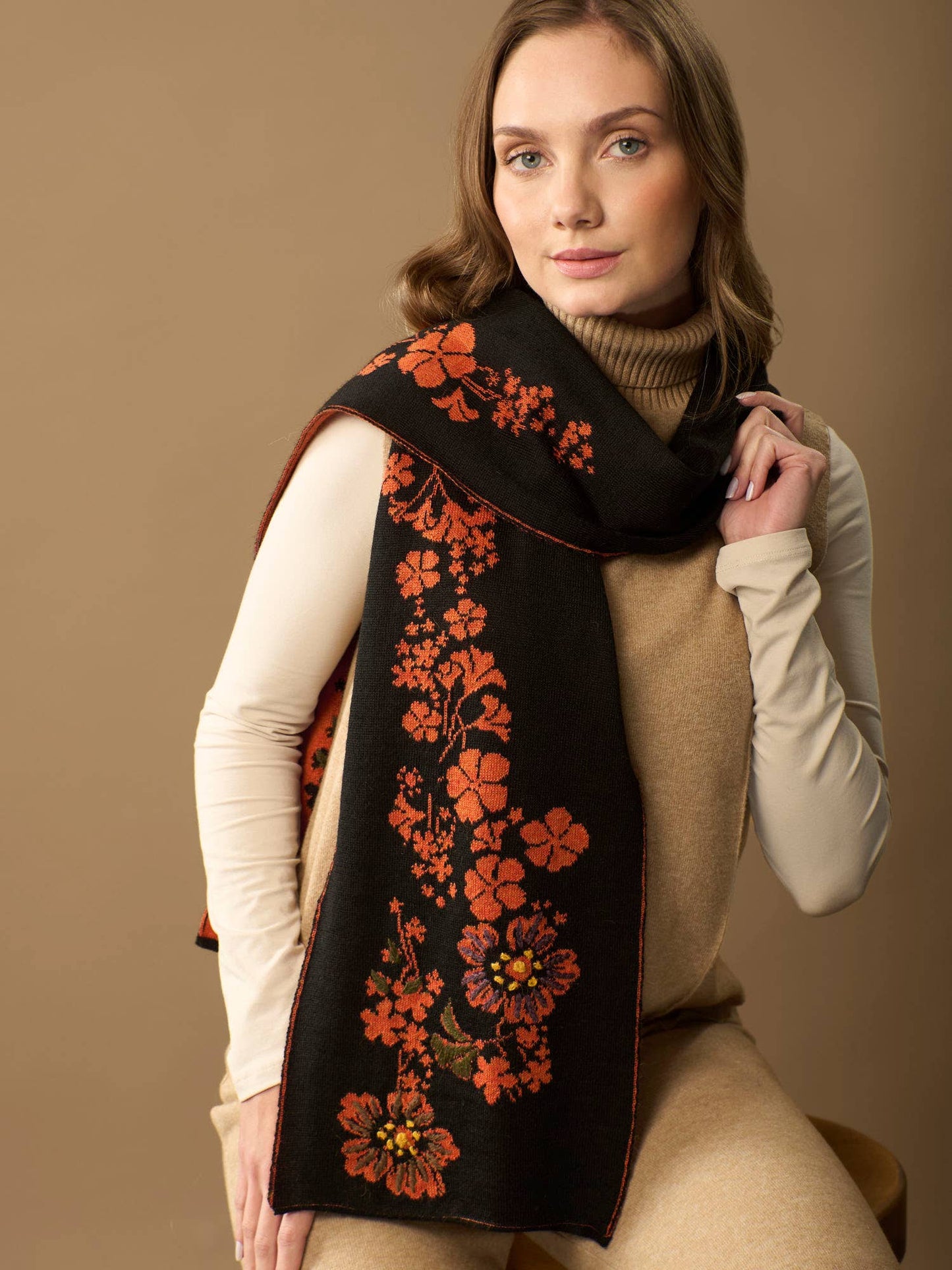 Julia Alpaca Scarf | Hand Embroidered