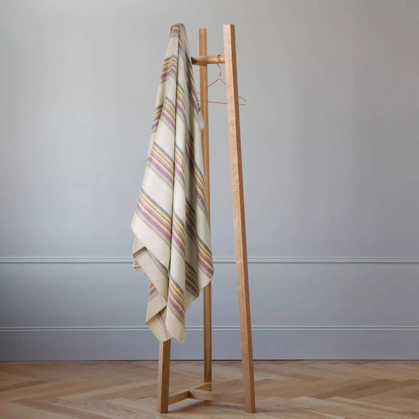 Quijos - Fine Alpaca Wool Blanket - Queen 96 x 65 in - Multicolor Stripes in Lavender, Gold & Gray