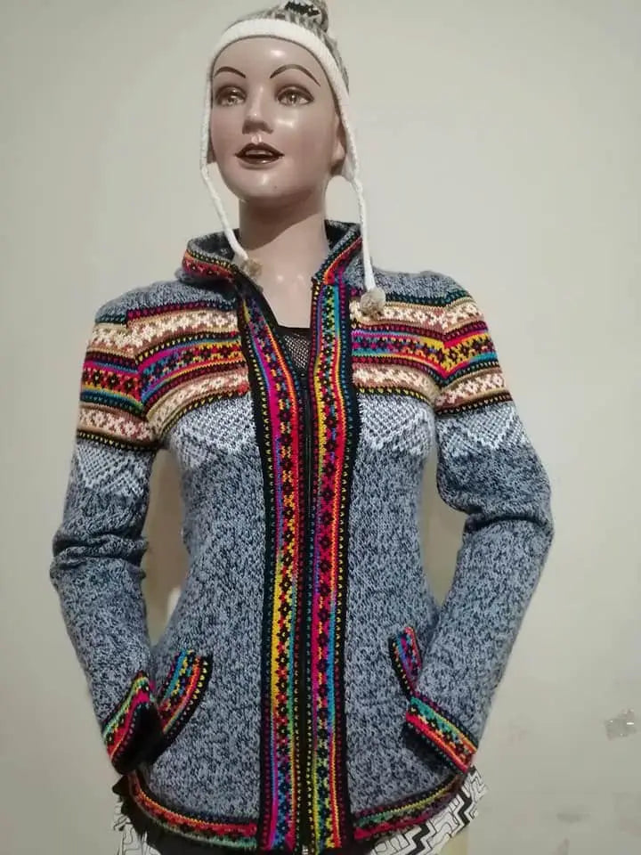 Hooded Alpaca Wool Zip-Up Sweater