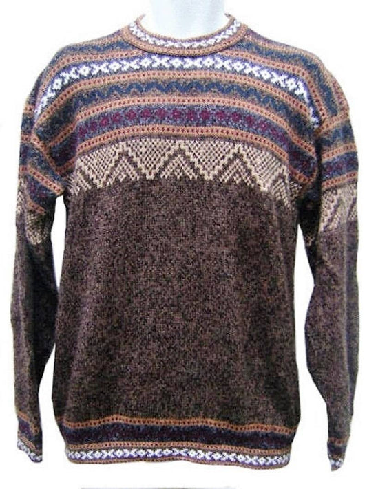 Alpaca Sweater, Peruvian Ethnic Sweater, Crew Neck