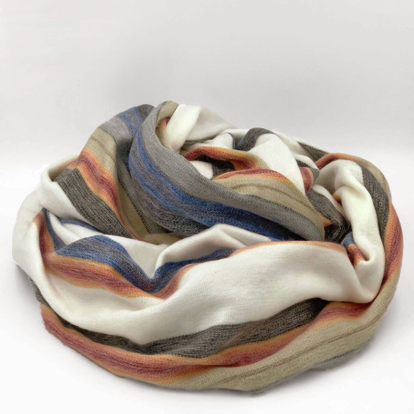 Soft & Warm Baby Alpaca Wool Throw Blanket / Sofa Cover - Queen 90" x 65" - multi colored thin stripes pattern