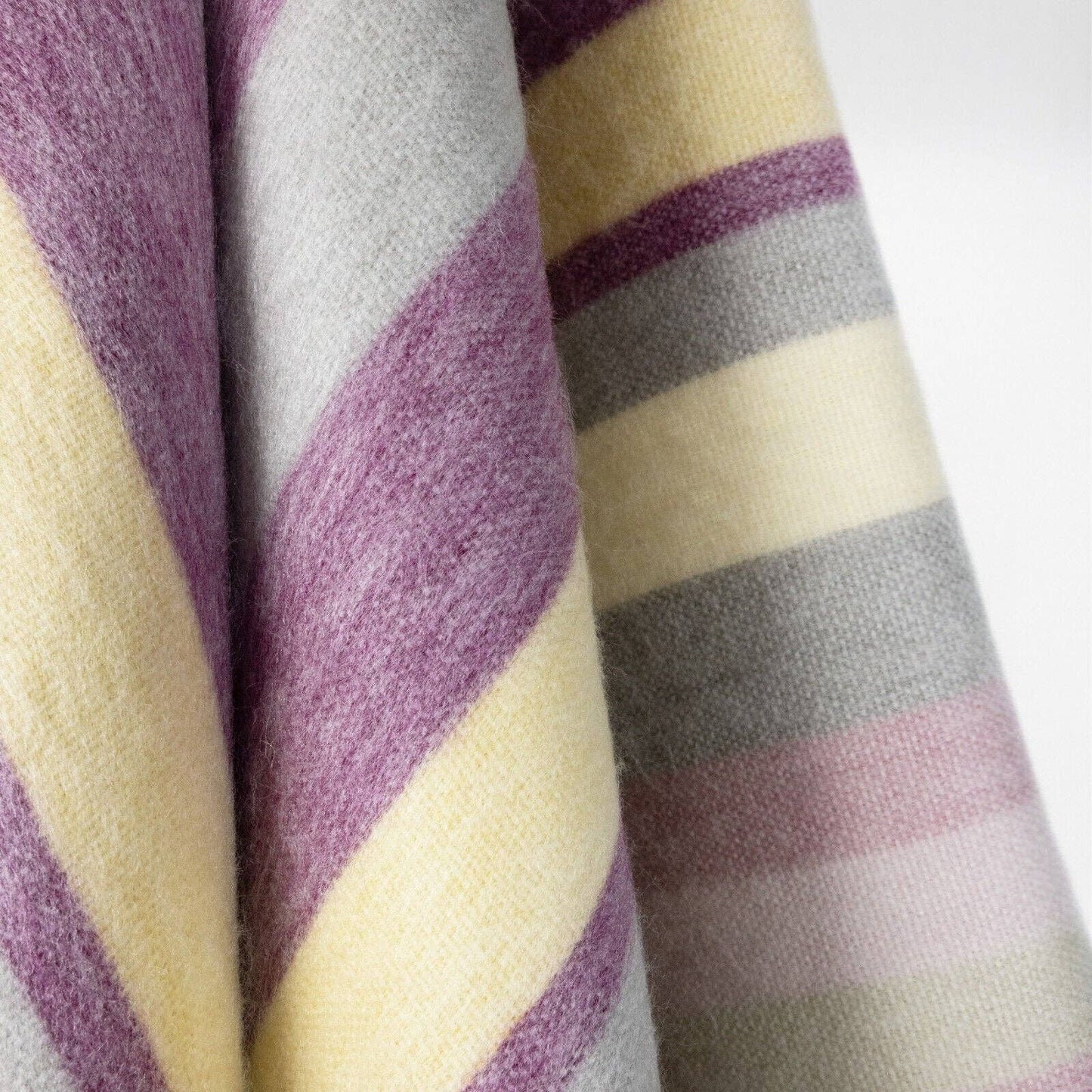 Saraguro - Baby Alpaca Wool Blanket - Queen 96 x 67 in - Multicolor Striped in Plum, Lavender, Ivory, and Grey