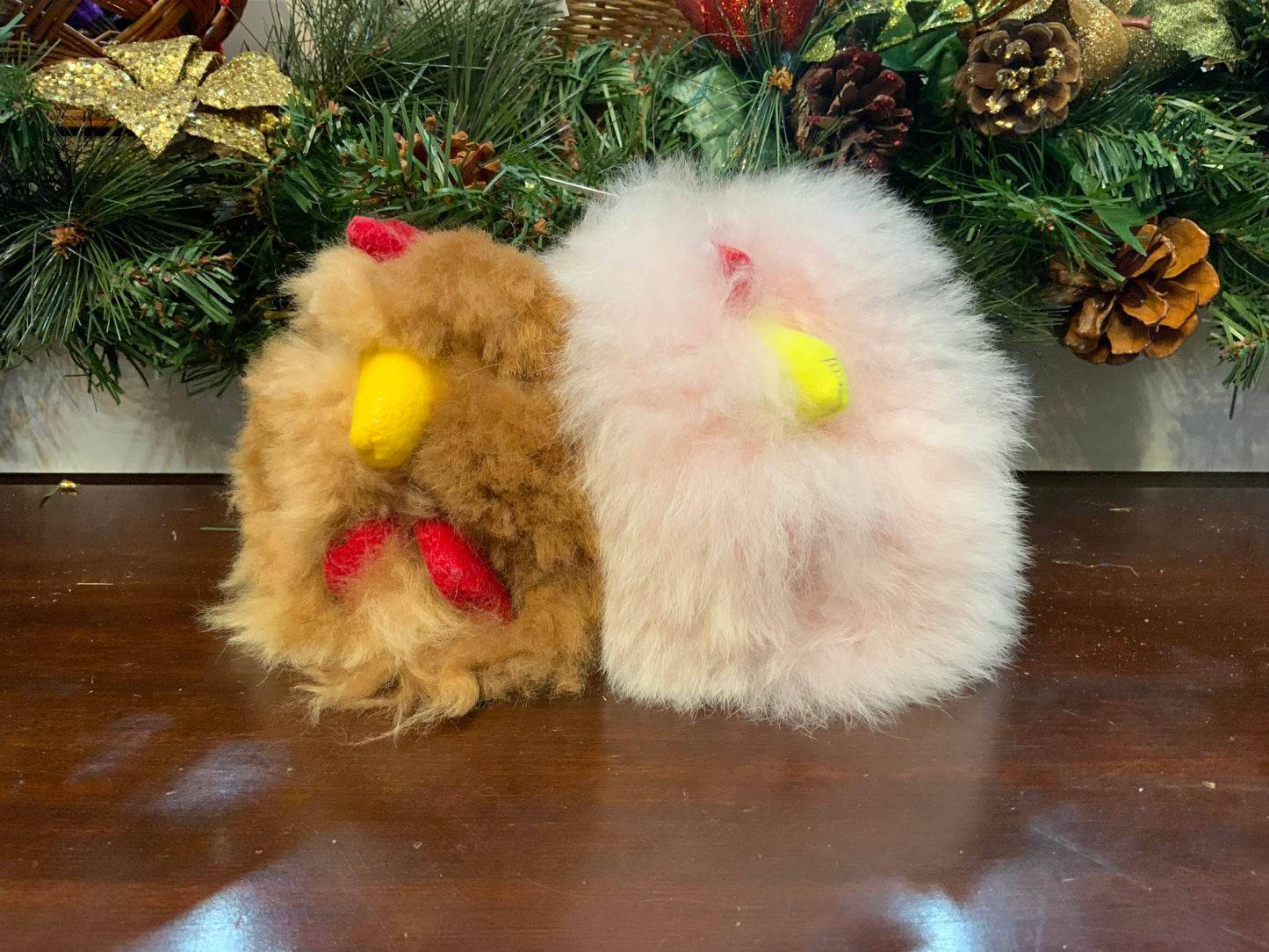 Alpaca Fur Chicken Keychain - Natural & Pink