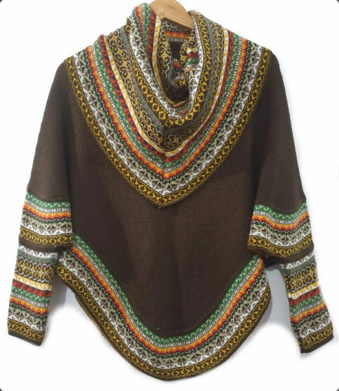 Superfine Alpaca Wool Knitted Turtleneck Poncho Cape