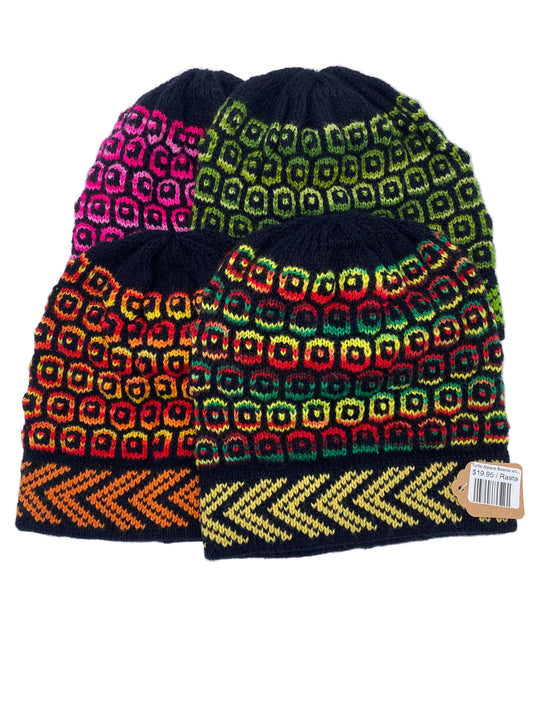 Turtle Alpaca Beanie with Squares and Dots