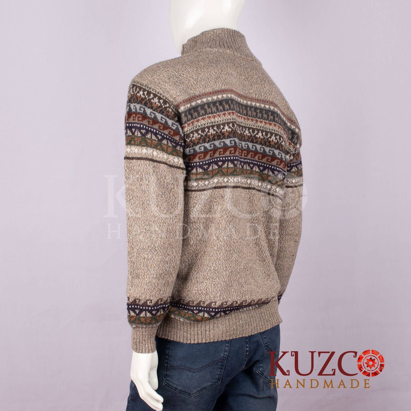Men's Hand Knitted Alpaca Wool Zip Neck Cardigan Sweater