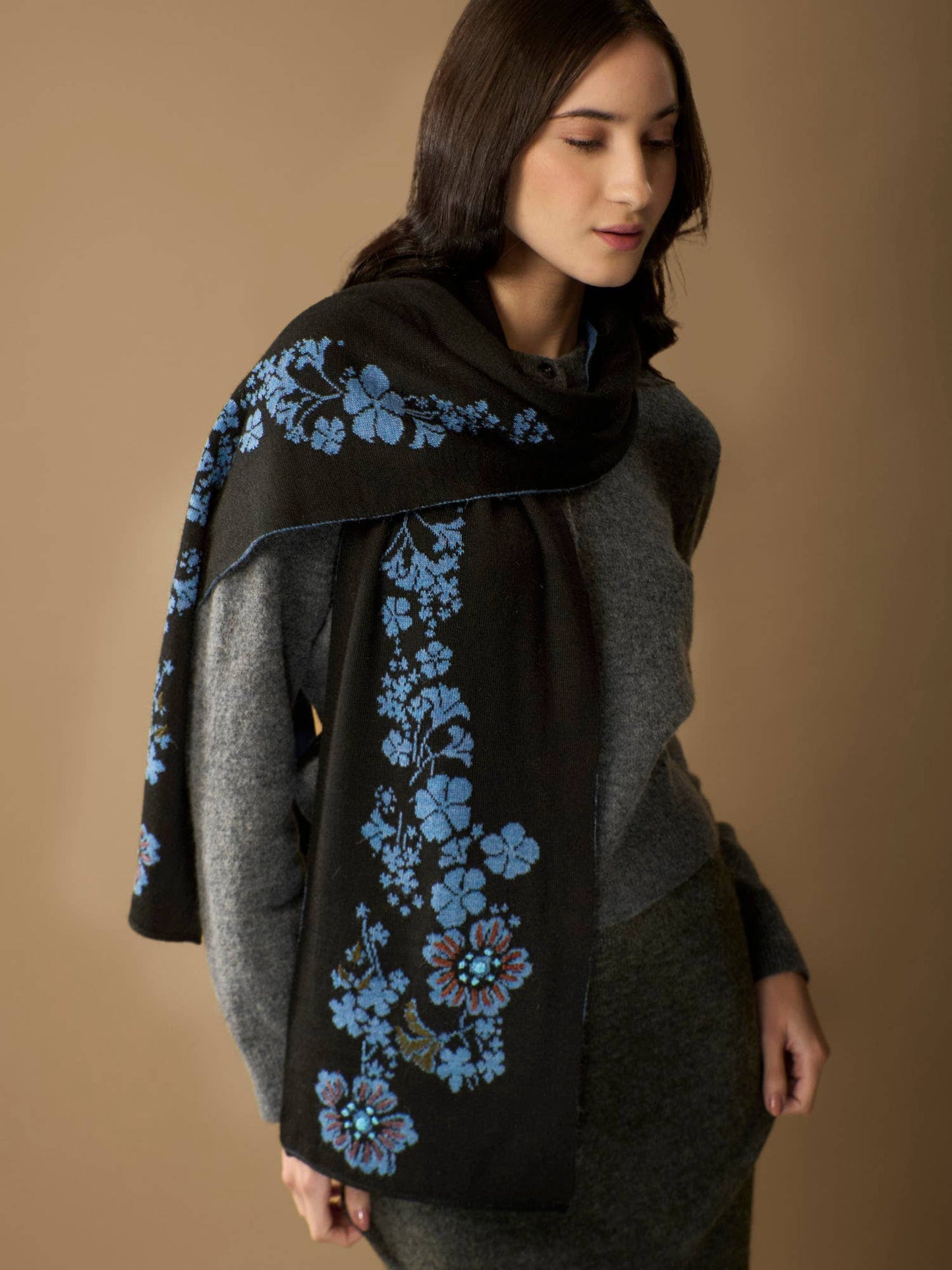 Julia Alpaca Scarf | Hand Embroidered