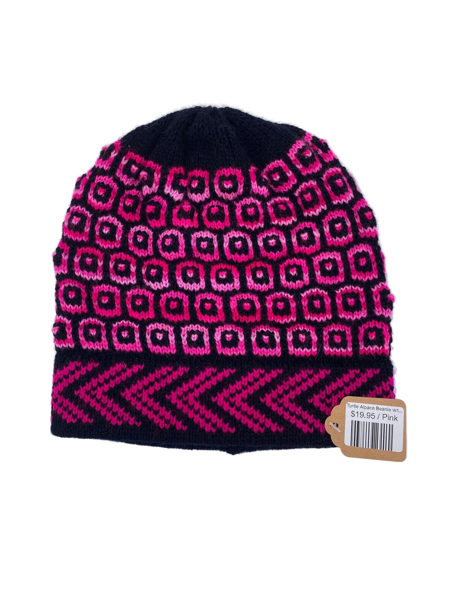 Turtle Alpaca Beanie with Squares and Dots