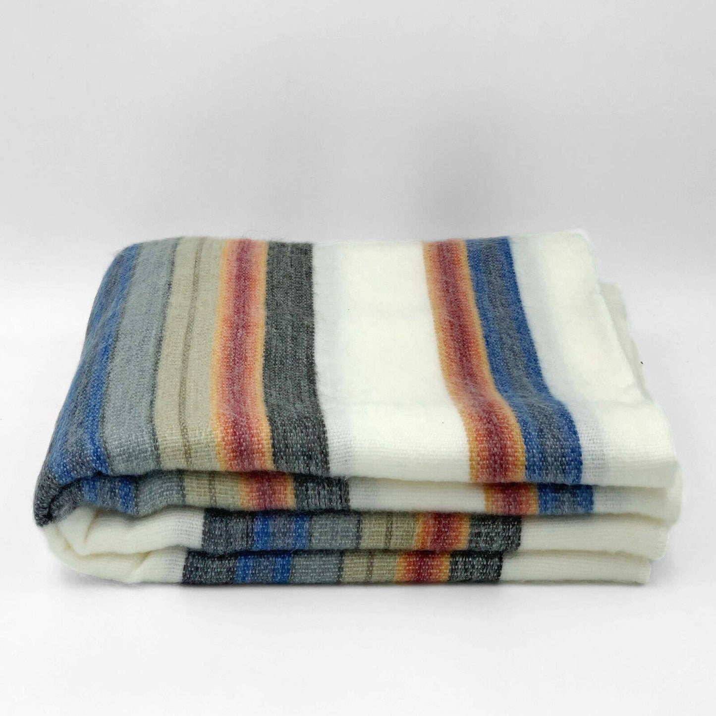 Soft & Warm Baby Alpaca Wool Throw Blanket / Sofa Cover - Queen 90" x 65" - multi colored thin stripes pattern