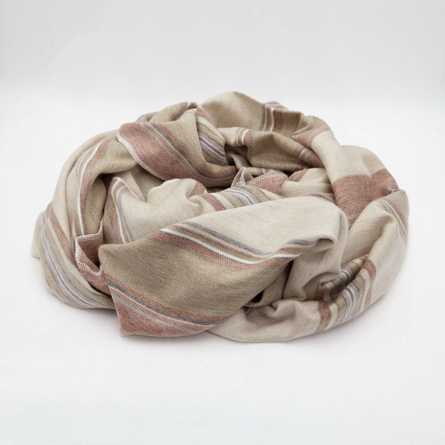 Zhumir - Baby Alpaca Wool Blanket - Queen 95" x 66" - Earthy Stripes Pattern