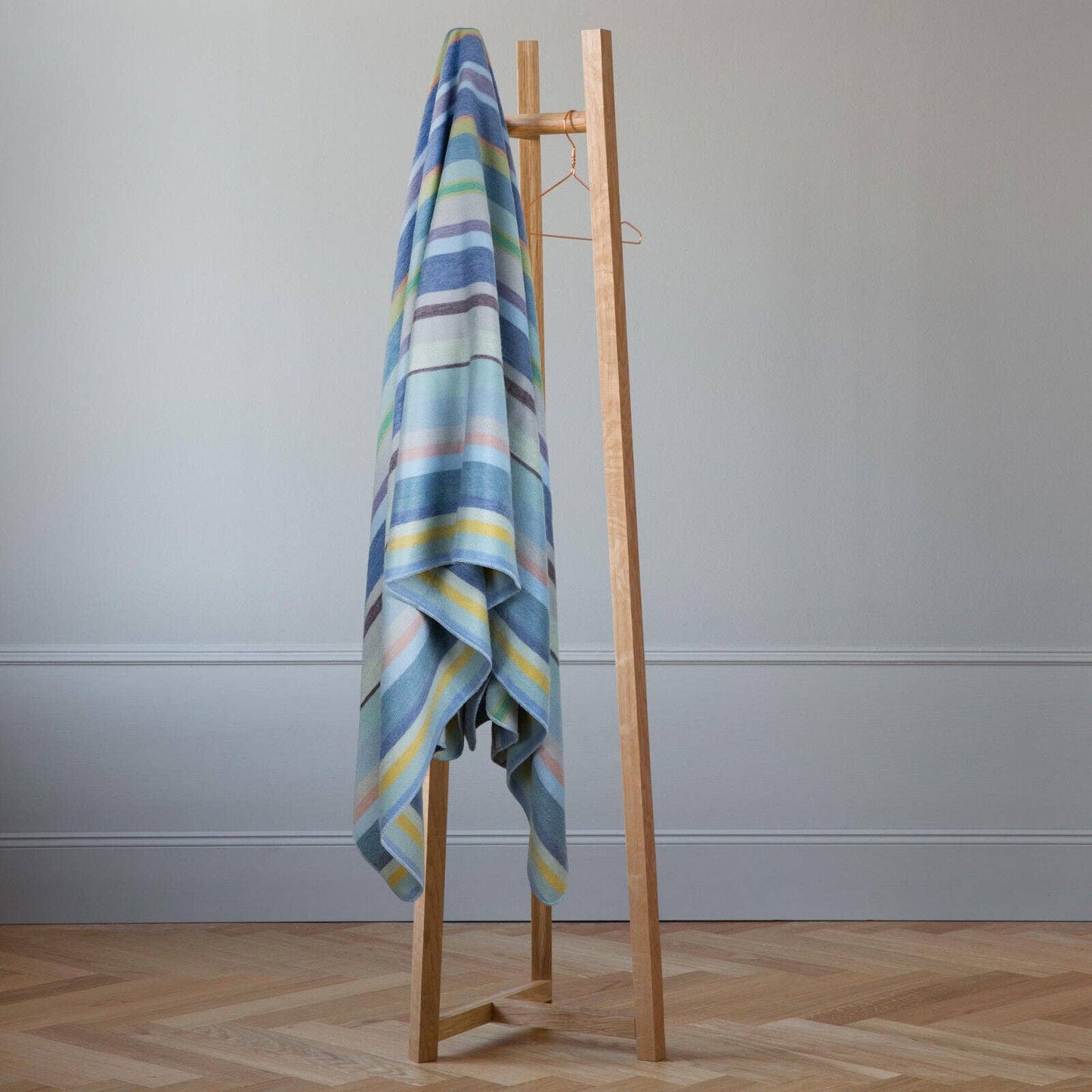 Sigsipamba - Baby Alpaca Wool Blanket - Queen 96 x 65 in - Multicolor Striped in Blue & Green Tones