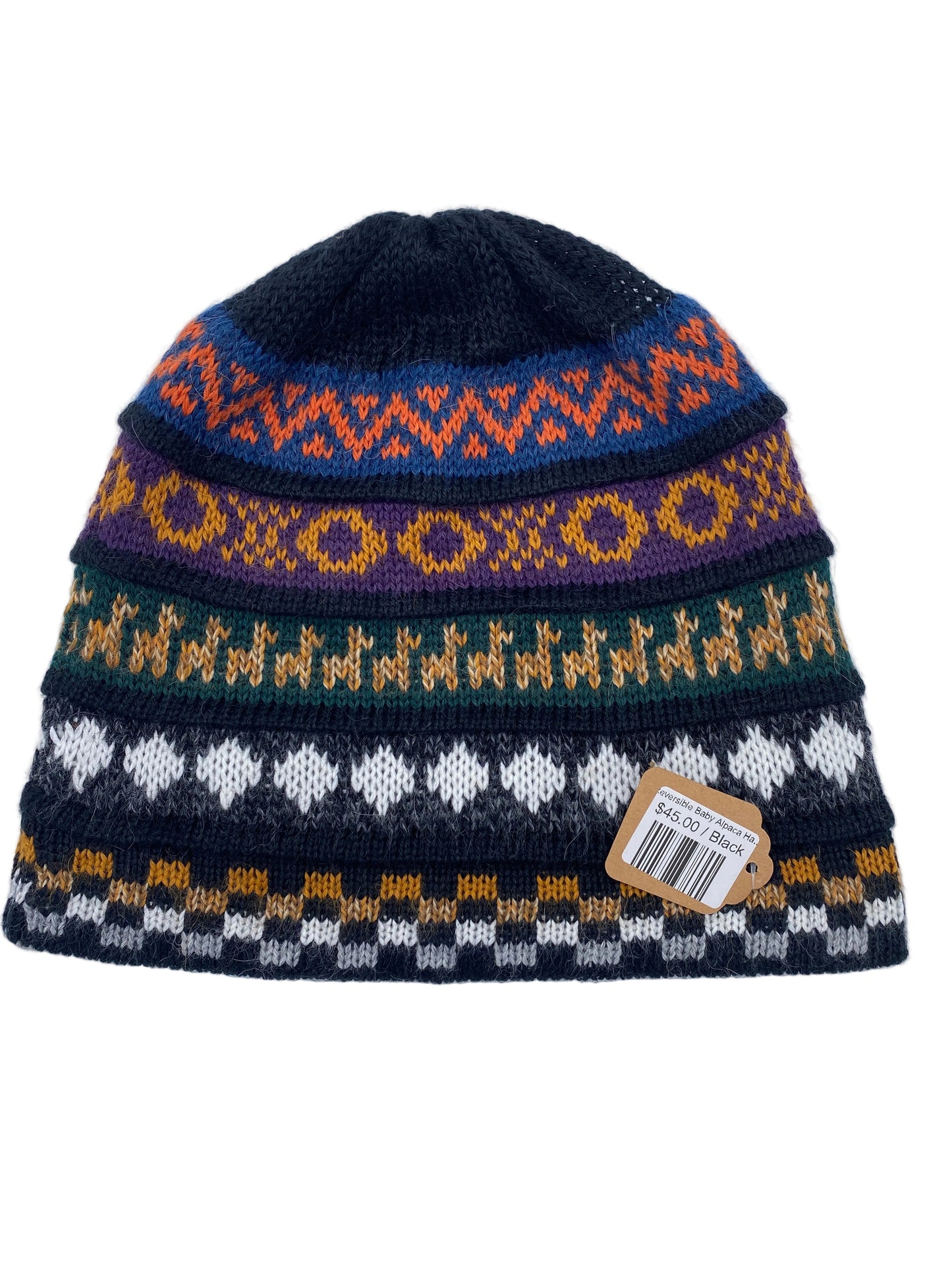 Reversible Baby Alpaca Hat with Multicolor design