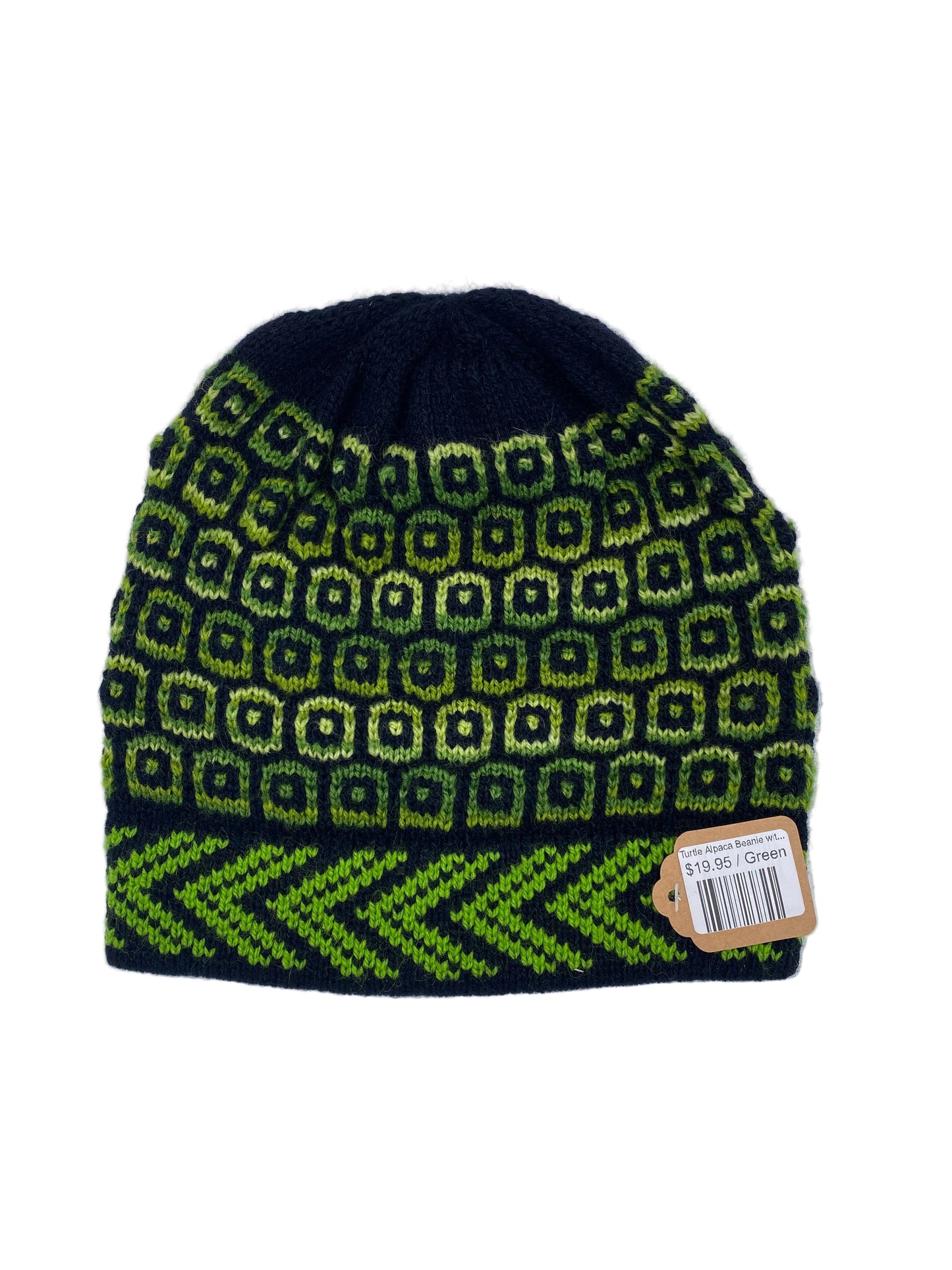 Turtle Alpaca Beanie with Squares and Dots