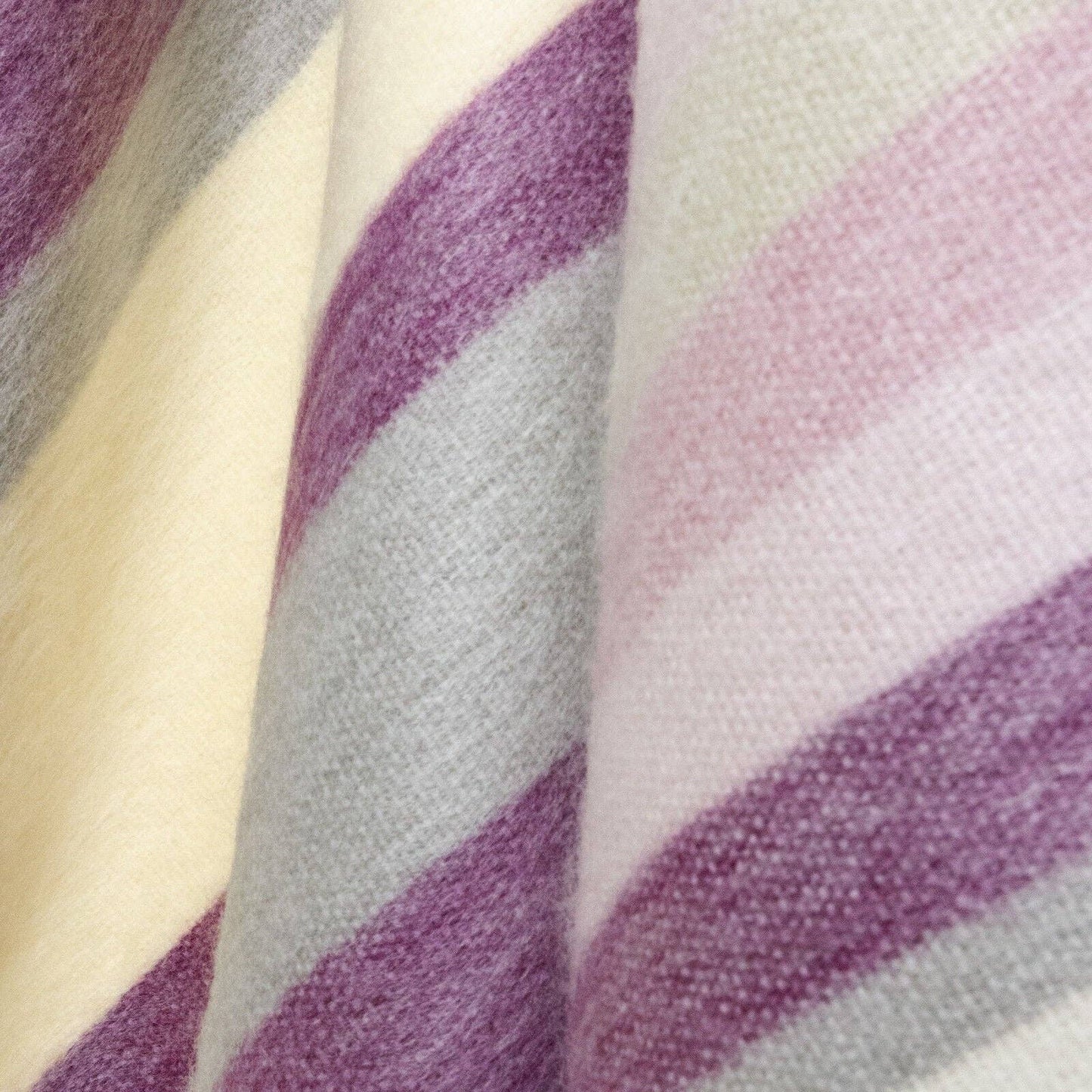 Saraguro - Baby Alpaca Wool Blanket - Queen 96 x 67 in - Multicolor Striped in Plum, Lavender, Ivory, and Grey