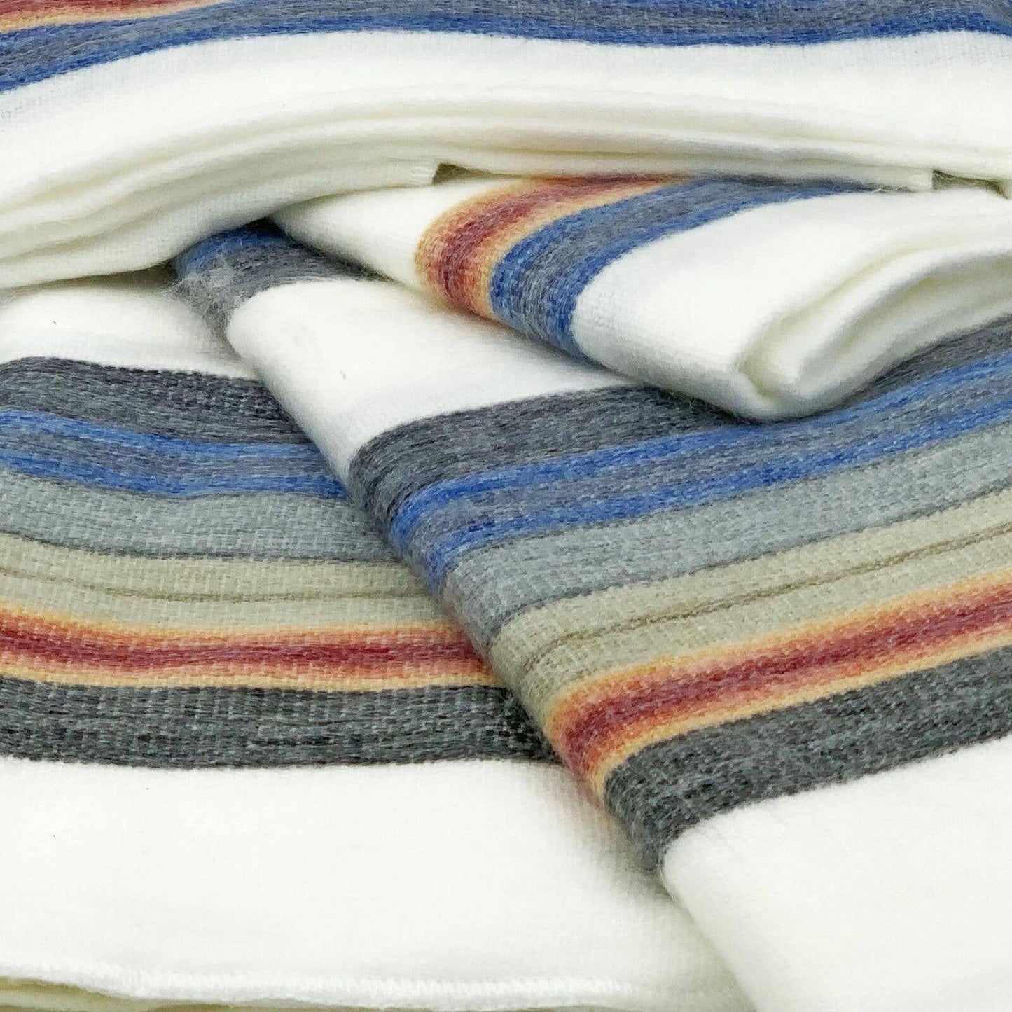 Soft & Warm Baby Alpaca Wool Throw Blanket / Sofa Cover - Queen 90" x 65" - multi colored thin stripes pattern
