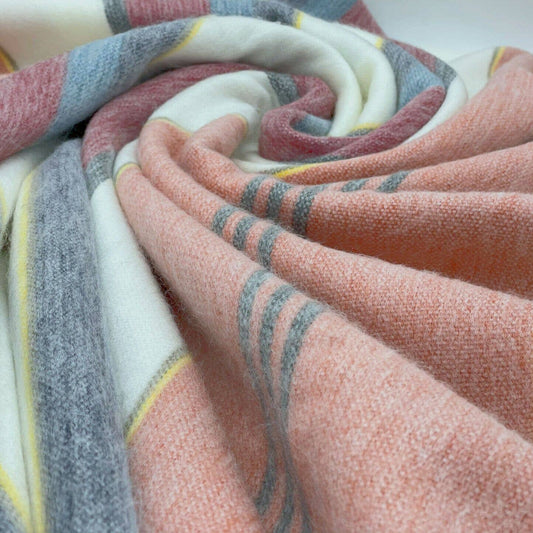 Soft & Warm Baby Alpaca Wool Blanket - Queen 95" x 63" - Multi Colored Stripes Pattern