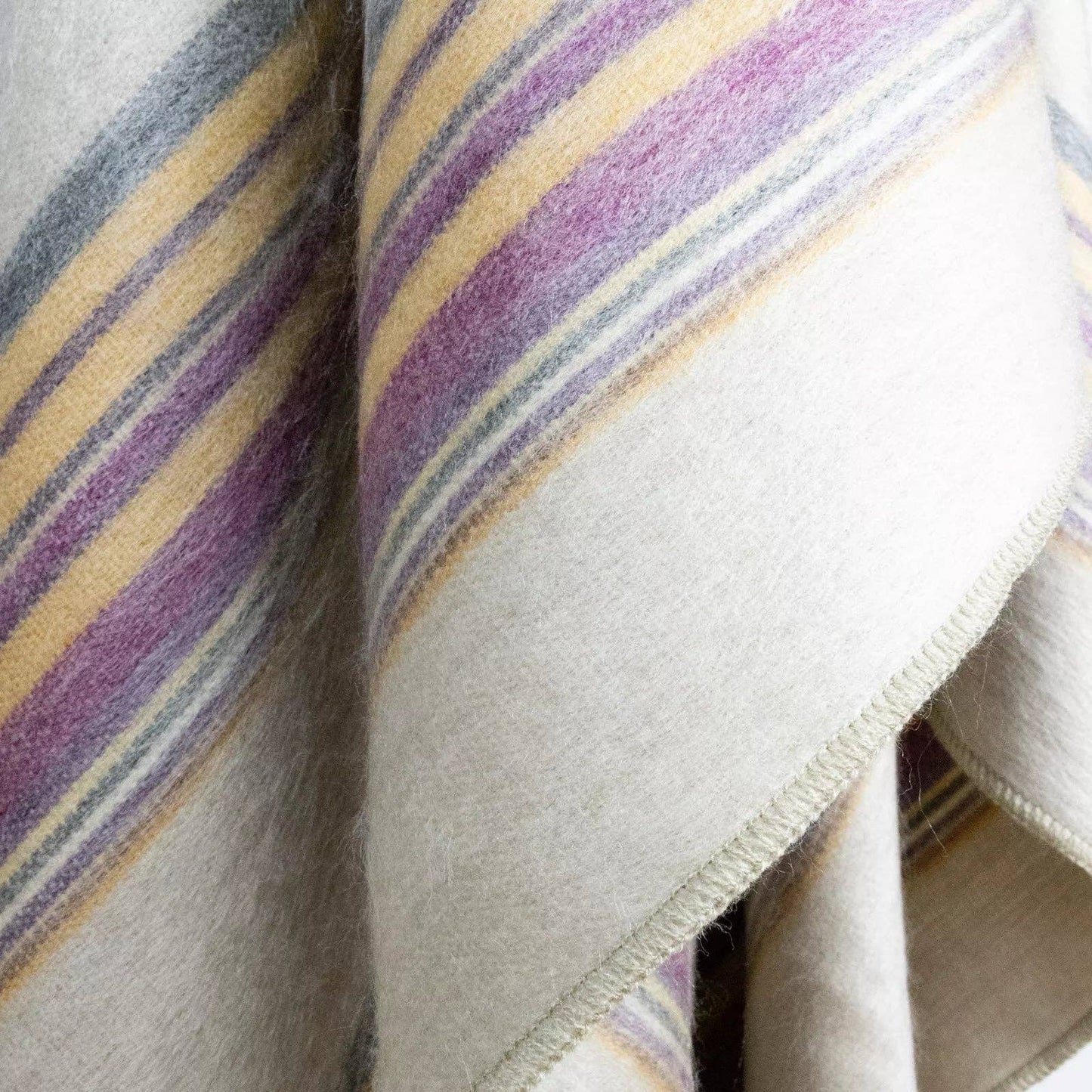 Quijos - Fine Alpaca Wool Blanket - Queen 96 x 65 in - Multicolor Stripes in Lavender, Gold & Gray
