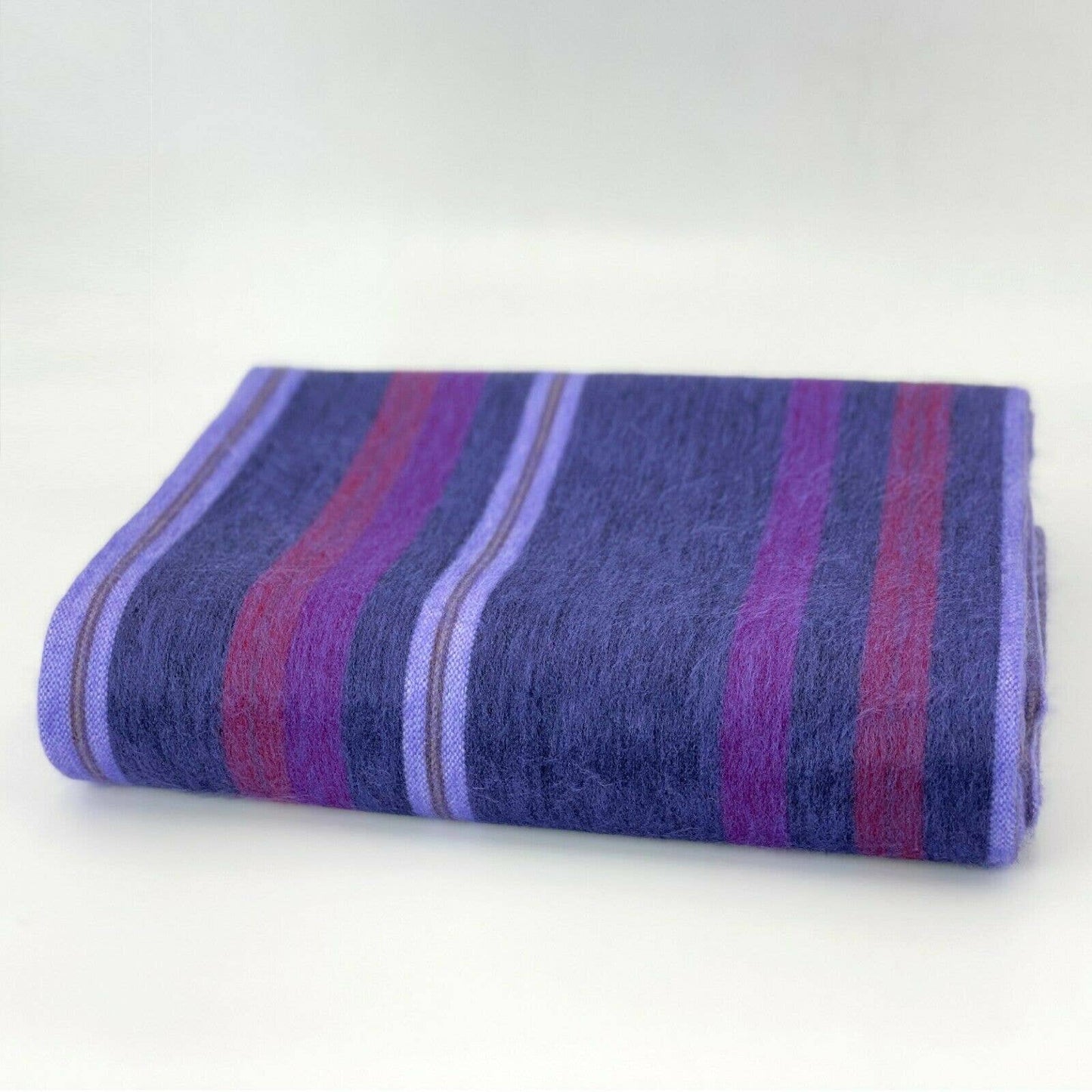Soft & Warm Baby Alpaca Wool Throw Blanket / Sofa Cover - Queen 97" x 67" - striped pattern blue/purple/violet