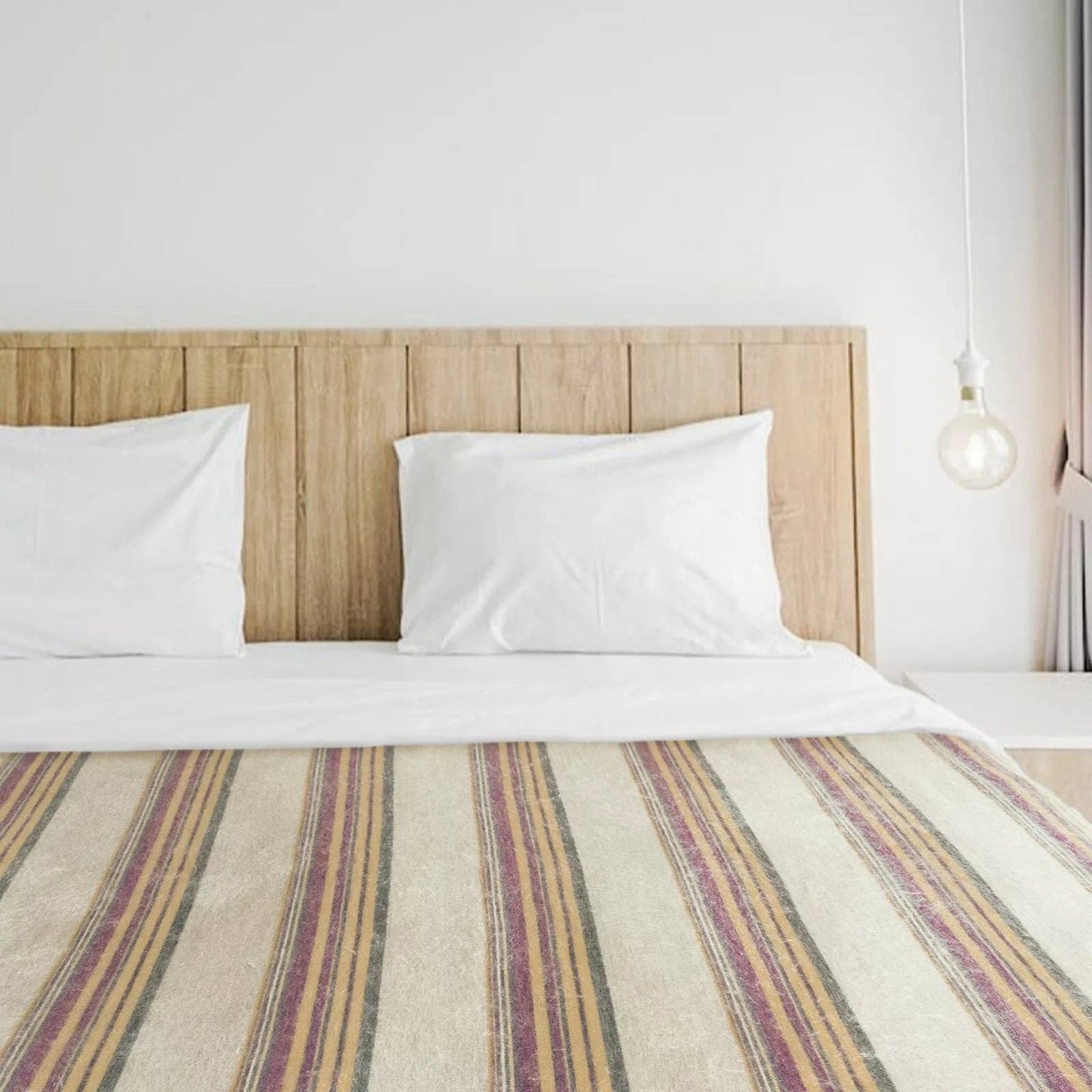 Quijos - Fine Alpaca Wool Blanket - Queen 96 x 65 in - Multicolor Stripes in Lavender, Gold & Gray