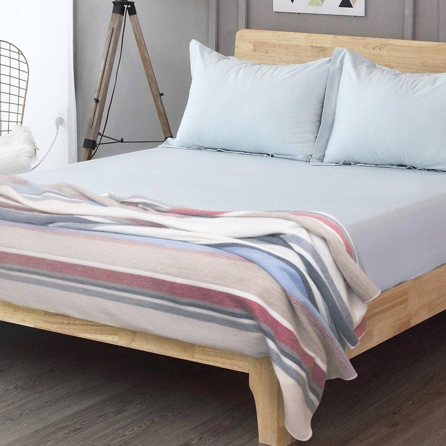 Pindo - Baby Alpaca Wool Throw Blanket / Sofa Cover - Queen 95 x 67 in - pink pastel colors