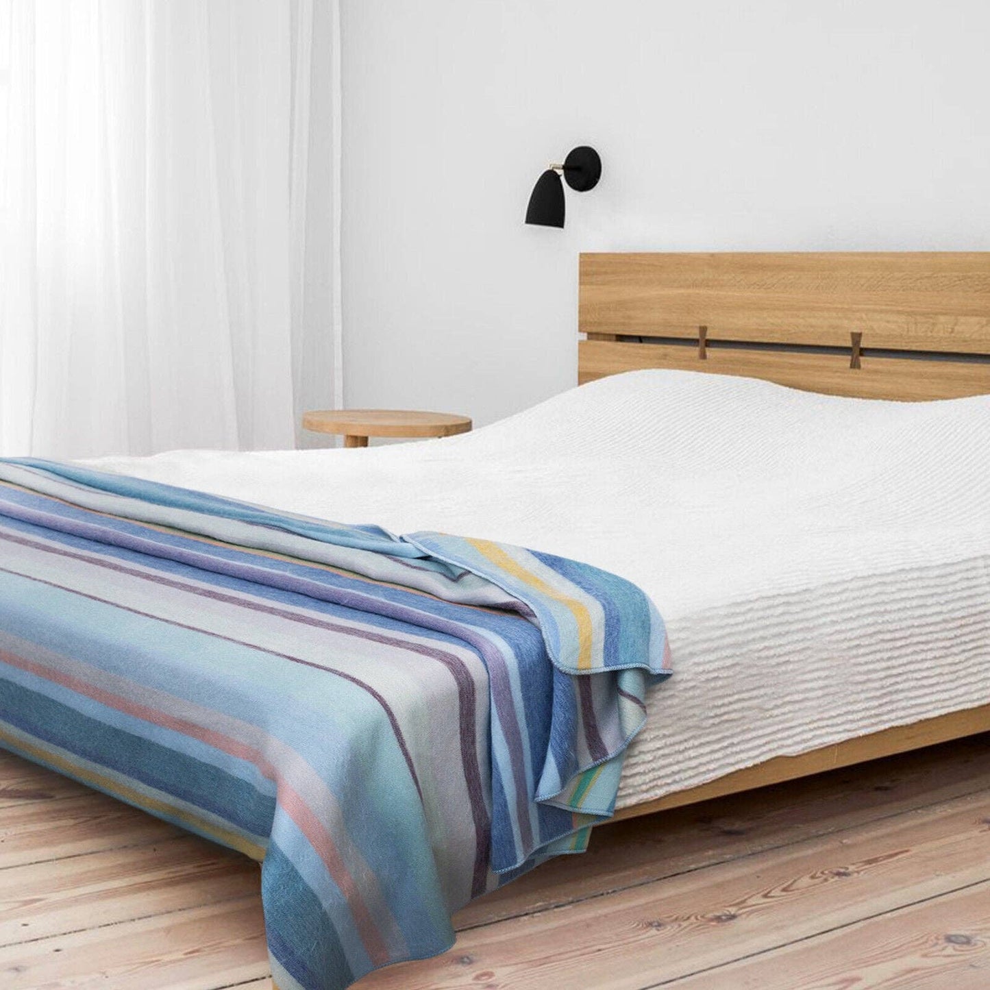 Sigsipamba - Baby Alpaca Wool Blanket - Queen 96 x 65 in - Multicolor Striped in Blue & Green Tones