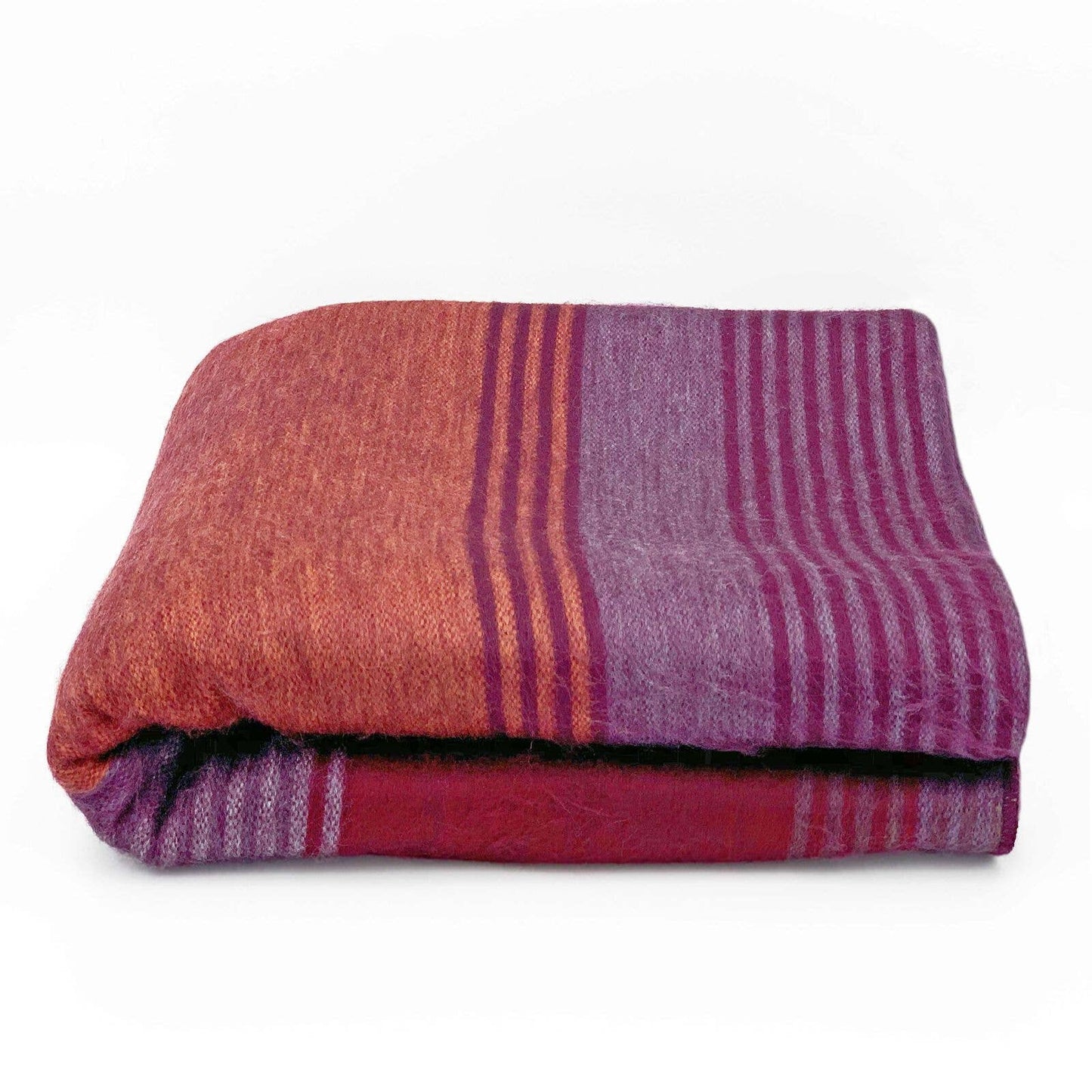 Soft & Warm Baby Alpaca Wool Blanket - Queen 95" x 65" - Multi Colored Stripes Pattern