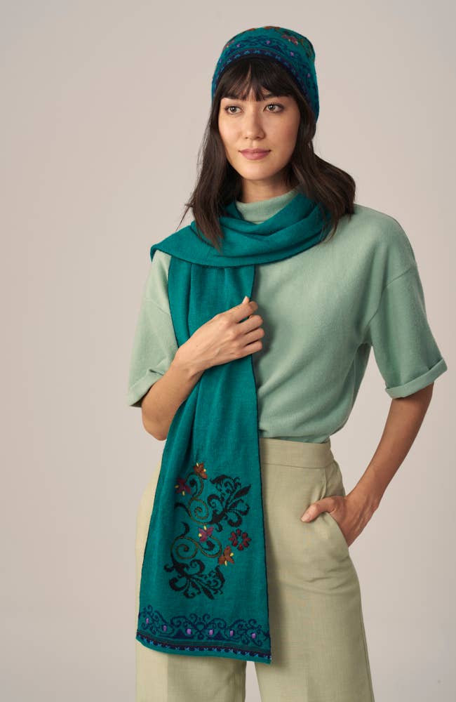 Sofia Alpaca Scarf | Hand Embroidery | Reversible