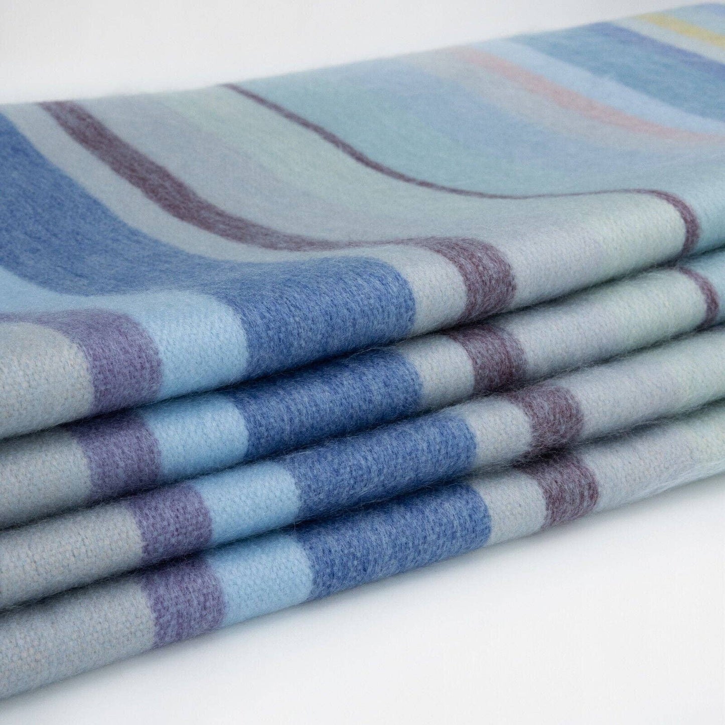Sigsipamba - Baby Alpaca Wool Blanket - Queen 96 x 65 in - Multicolor Striped in Blue & Green Tones