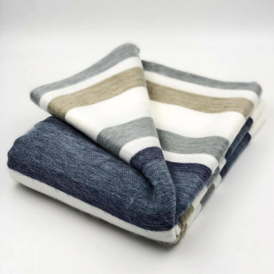 Soft & Warm Baby Alpaca Wool Blanket - Queen 90" x 65" - Striped Pattern