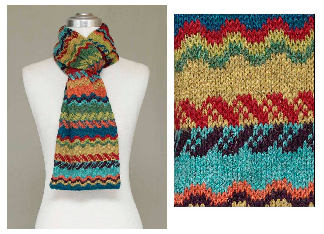 Steamboat Alpaca Extra Fine Geometric Scarf Knit Waves