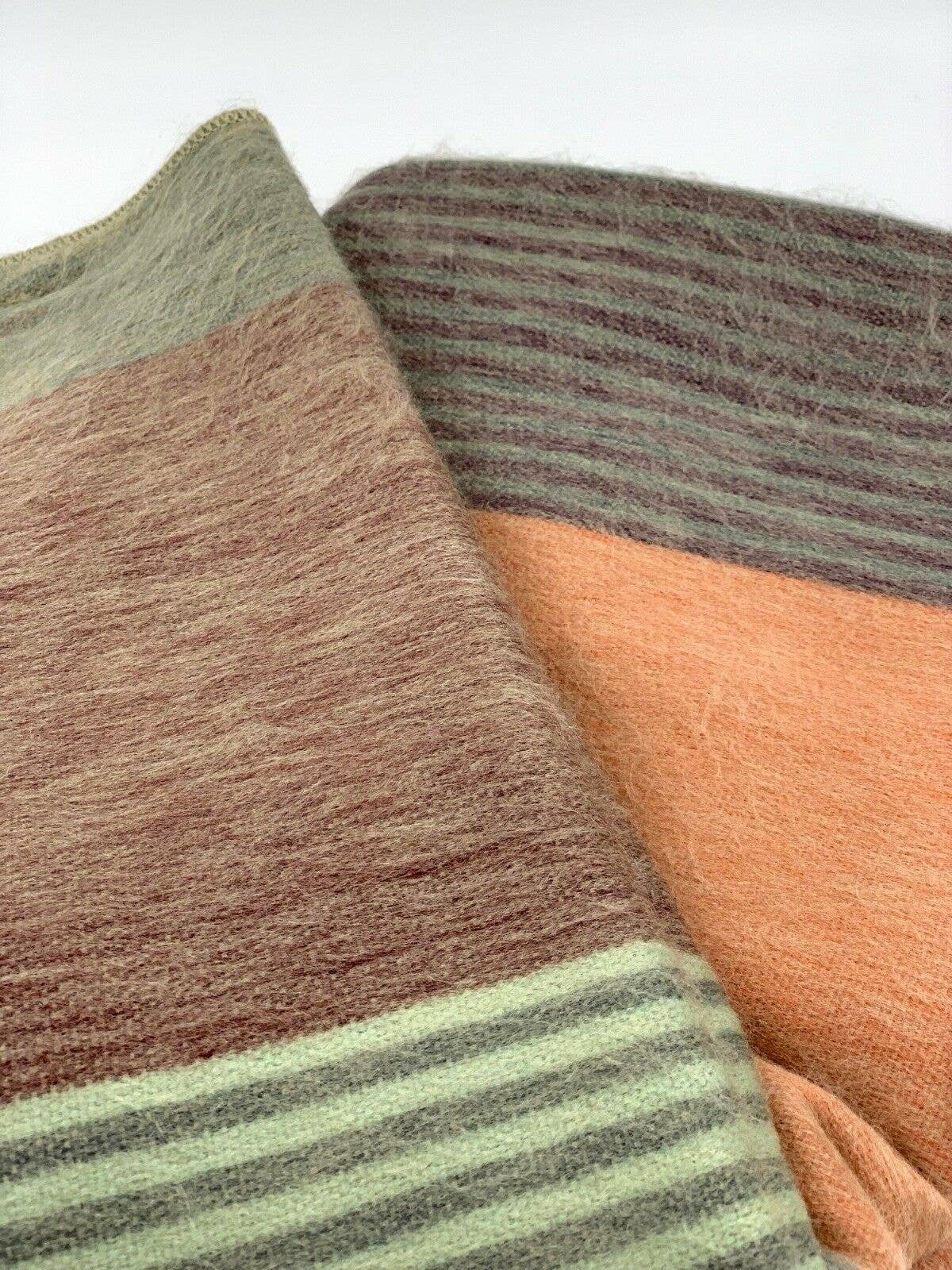 Soft & Warm Baby Alpaca Wool Throw Blanket / Sofa Cover - Queen 90" x 70" - Mixed Striped Pattern