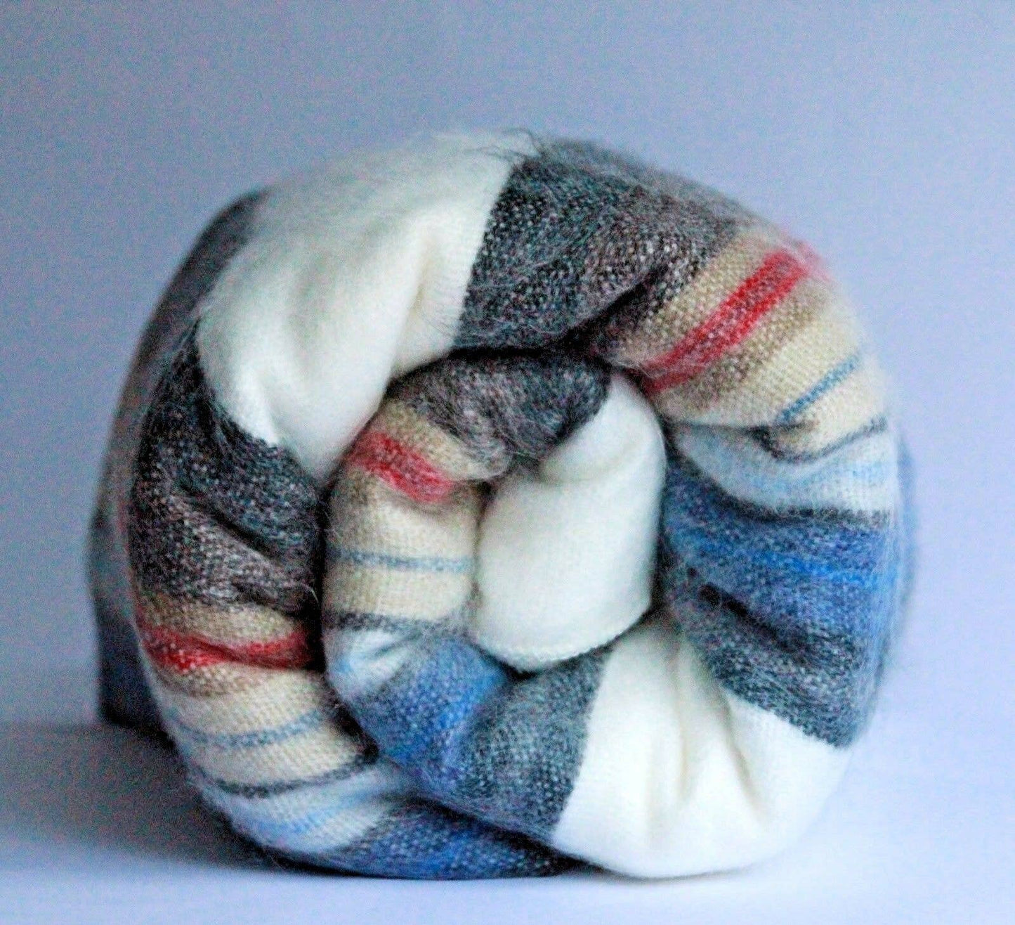 Soft & Warm Baby Alpaca Wool Throw Blanket / Sofa Cover - Queen 90" x 65" - multi colored thin stripes pattern