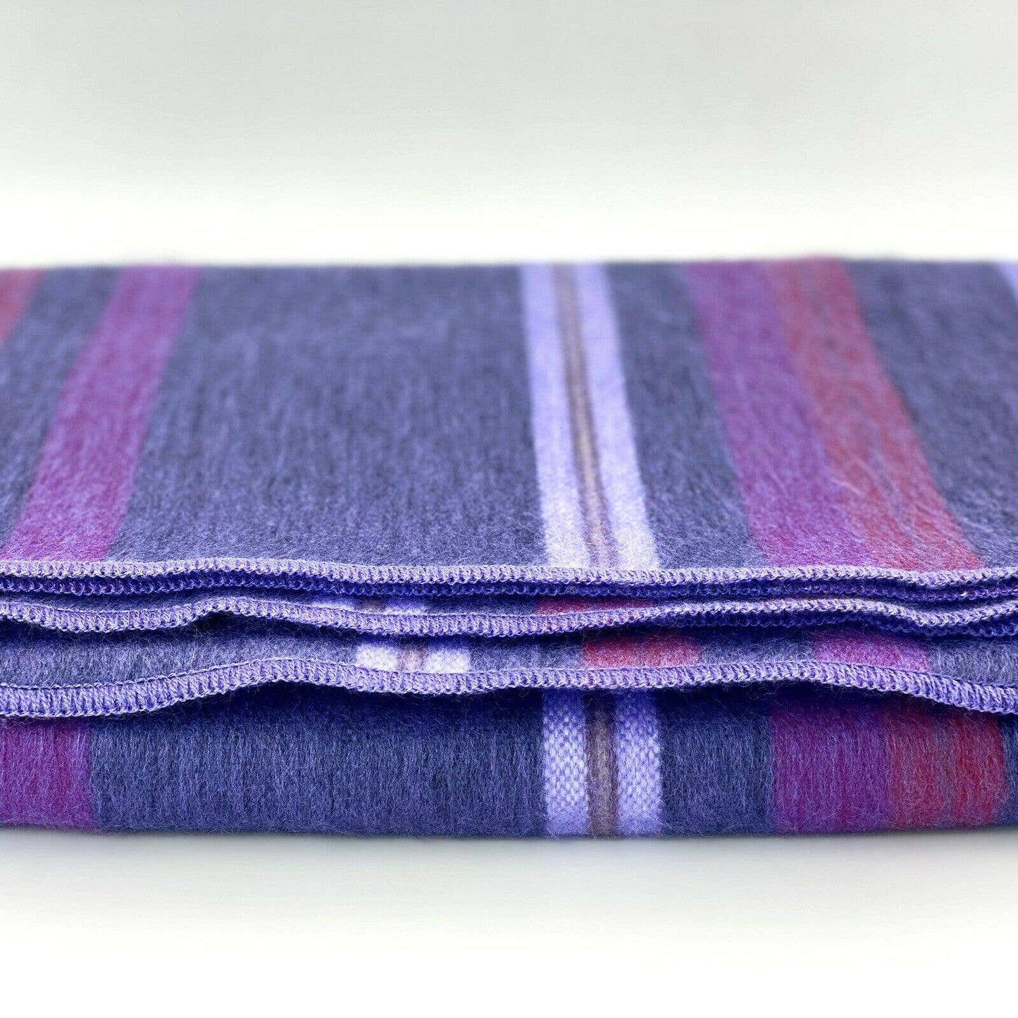 Soft & Warm Baby Alpaca Wool Throw Blanket / Sofa Cover - Queen 97" x 67" - striped pattern blue/purple/violet