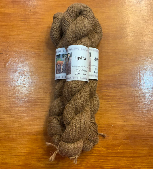 Lystra 3ply worsted. 10% pink silk