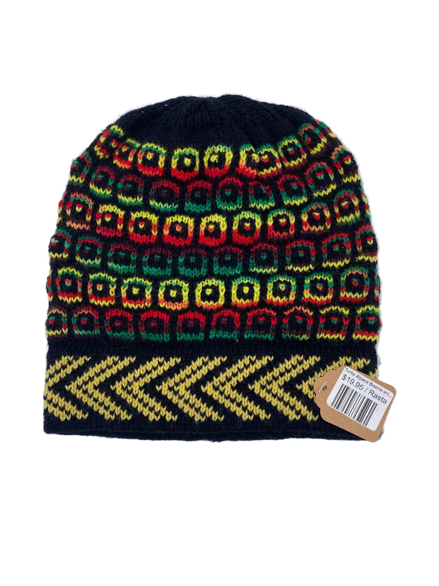 Turtle Alpaca Beanie with Squares and Dots