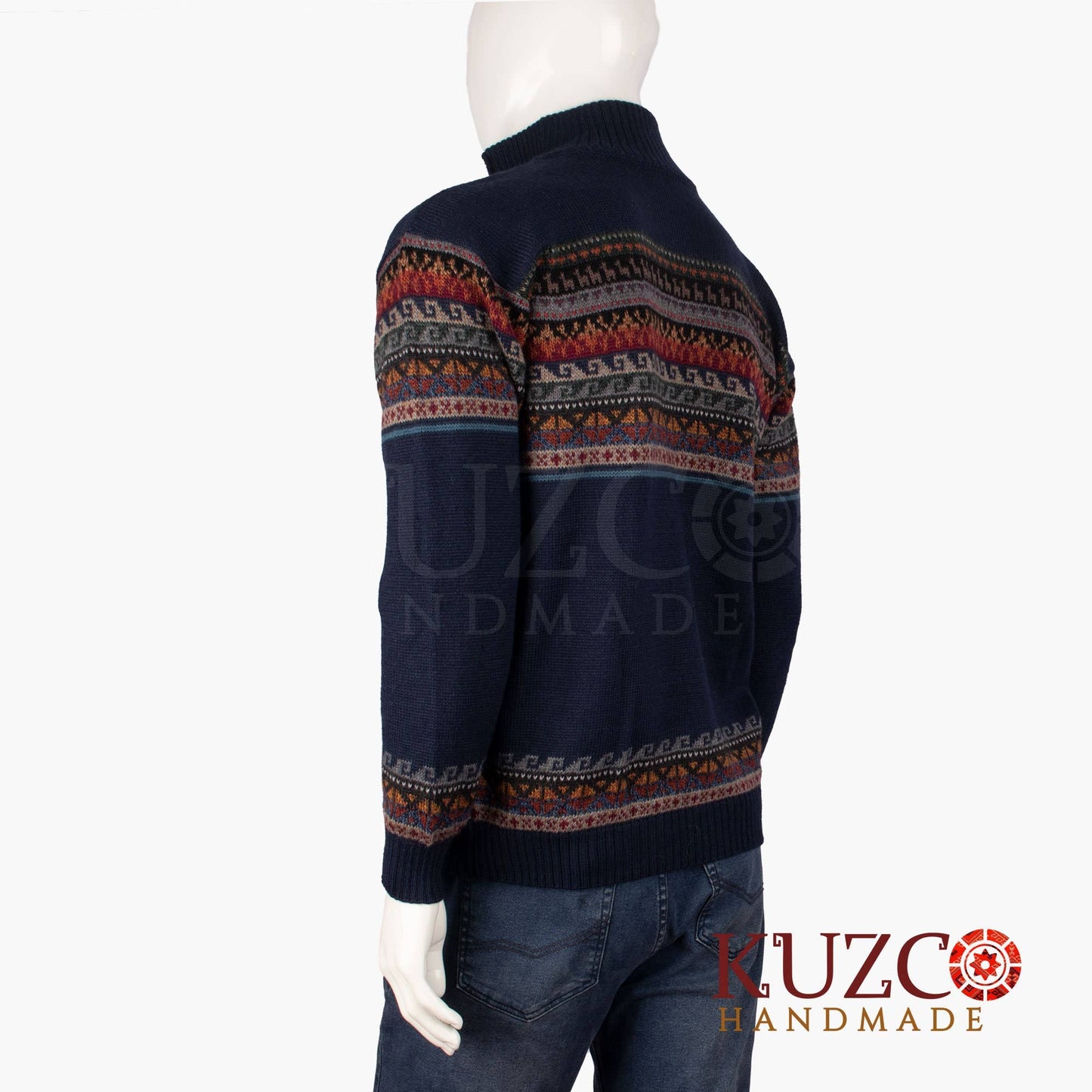 Men's Hand Knitted Alpaca Wool Zip Neck Cardigan Sweater