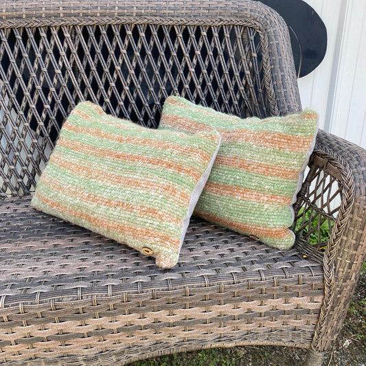 Handwoven Green Striped Throw Pillow