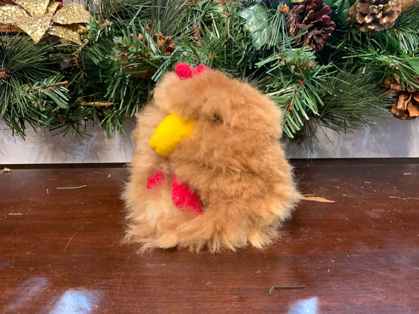 Alpaca Fur Chicken Keychain - Natural & Pink