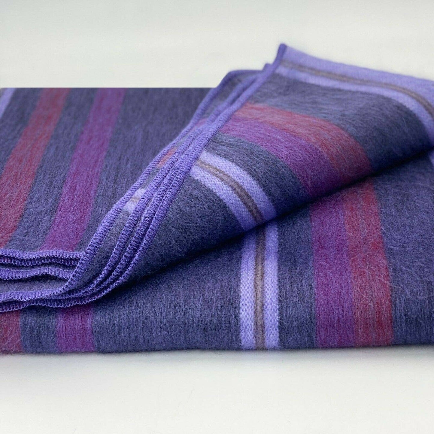 Soft & Warm Baby Alpaca Wool Throw Blanket / Sofa Cover - Queen 97" x 67" - striped pattern blue/purple/violet